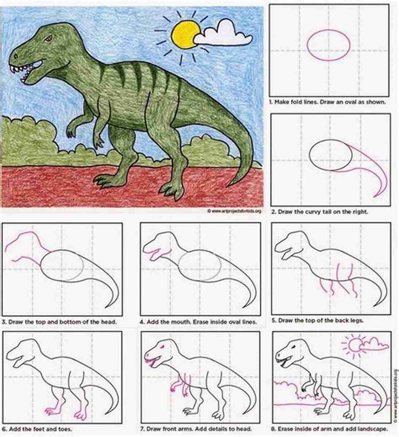 Adding Colors Drawing Dinosaurs For Kids A Step By Step Dinosaur Drawing Guide For Kids (How To Draw 5)