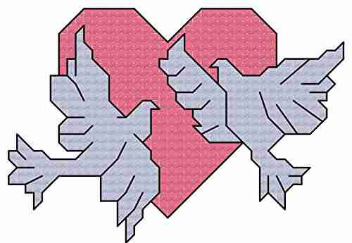 Loving Doves On Heart Cross Stitch Pattern/ Chart: Cross Stitch Chart Suitable For Cards/ Frames Good For Anniversaries Engagment Weddings Etc